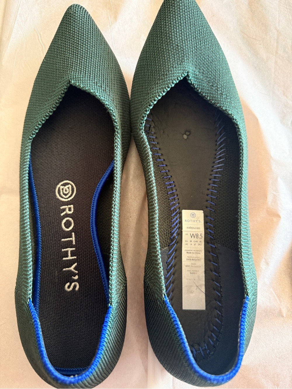 Rothy's Women's Point Knit Flats in Dark Forest Green Size 8.5 8 7.5